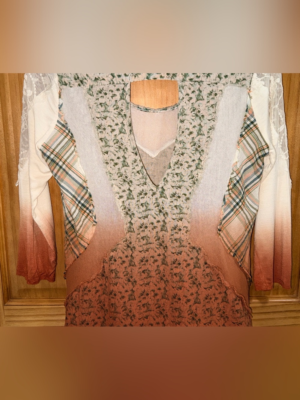 gimmicks by BKE Cream, Green and Rust Mixed-Print Scoop Neck Top-S-GC - Picture 12 of 15